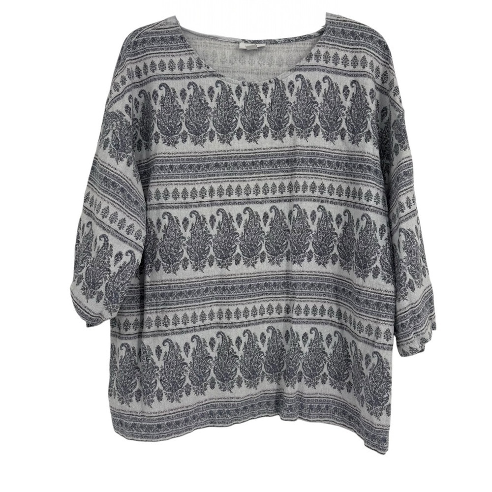 J Jill Pure Jill Top Boho Hippie Hemp Cotton Popover Paisley 3/4 Sleeve size L